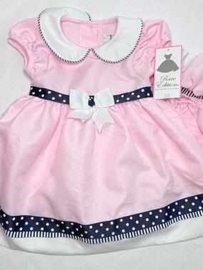 NWT baby girls 24 mo Rare Editions 3pc pink Pleated Dress bloomers & Hat Set